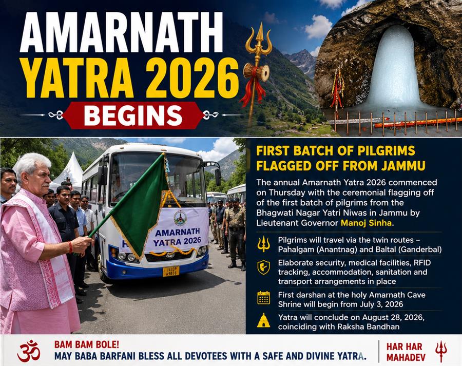 Amarnath Yatra 2026 Begins: First Batch of Pilgrims Flagged Off from Jammu, Darshan to Start from July 3