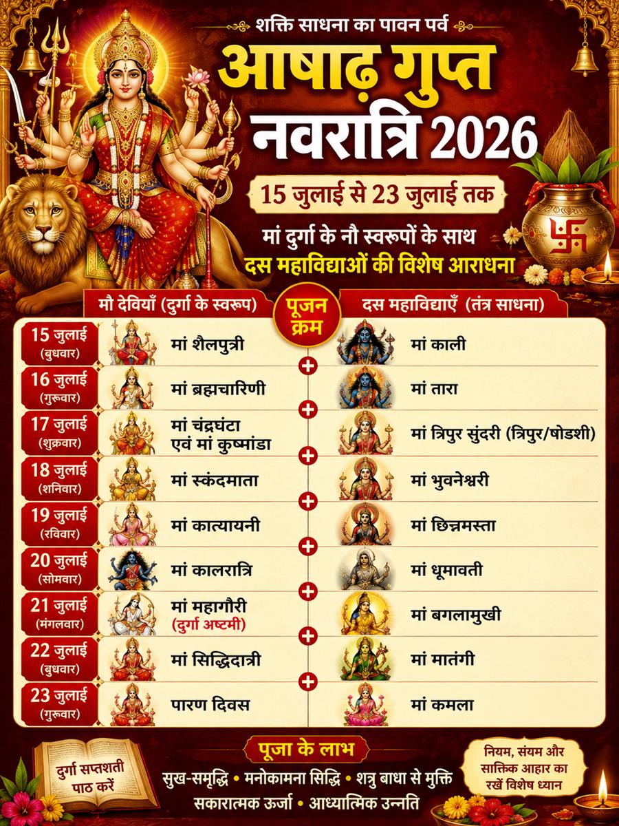 आषाढ़ गुप्त नवरात्रि कल से आरंभ, नौ दिनों तक होगी आदिशक्ति मां दुर्गा की विशेष आराधना