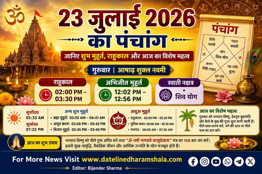  आज राहु काल कब तक रहेगा व क्या है शुभ मुहूर्त आईये जानते हैं 23 जुलाई 2026 का पंचांग
