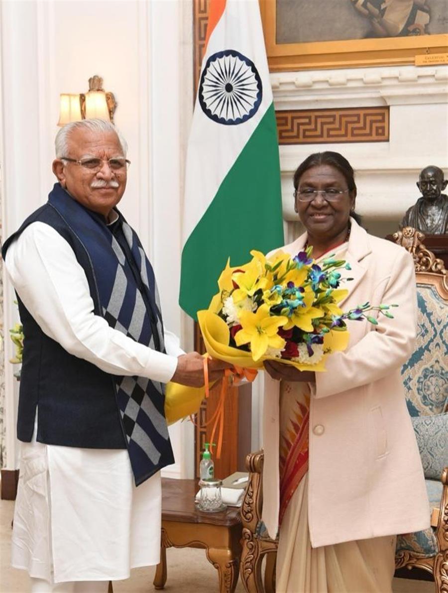 राष्ट्रपति श्रीमती द्रौपदी मुर्मू से मुख्यमंत्री श्री मनोहर लाल ने नई दिल्ली में शिष्टाचार भेंट की।