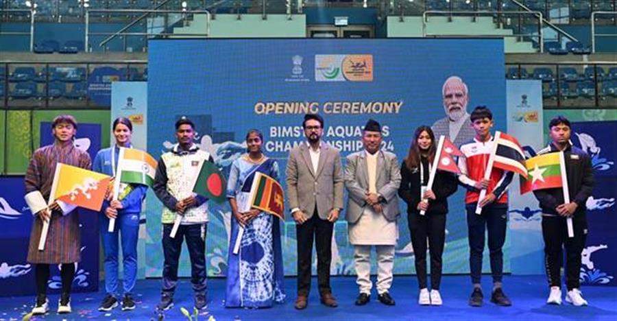 Union Sports Minister Anurag Singh Thakur kicks off 1st BIMSTEC Aquatics Championships